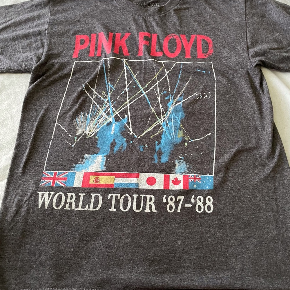 Pink Floyd Charcoal Black World Tour '87-'88 Graphic Tee with Pink Logo